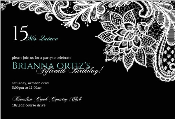 Black and White Quinceanera Invitations Black Floral Lace Quinceanera Invitation Quinceanera