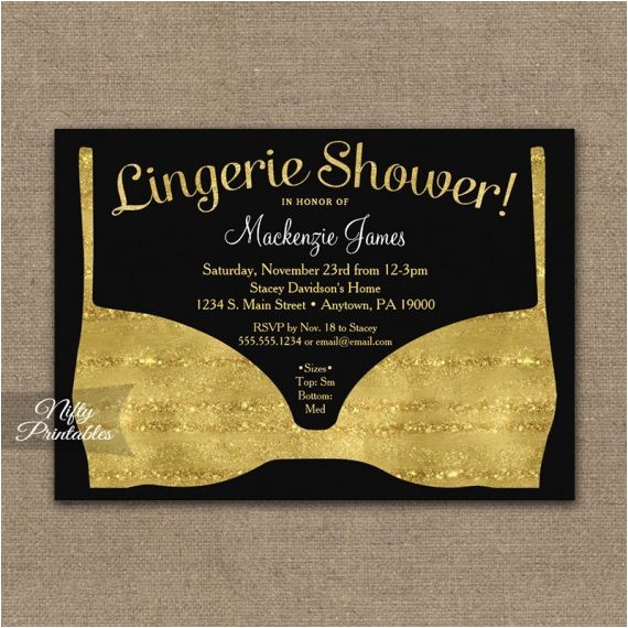 Black White and Gold Bridal Shower Invitations Bridal Shower Invitation Gold Black Lingerie Printed