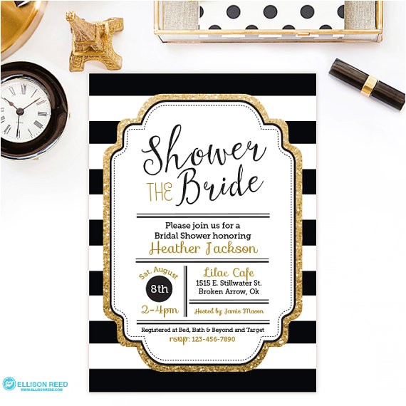 Black White and Gold Bridal Shower Invitations Bridal Shower Invitation Gold Glitter Bridal Shower