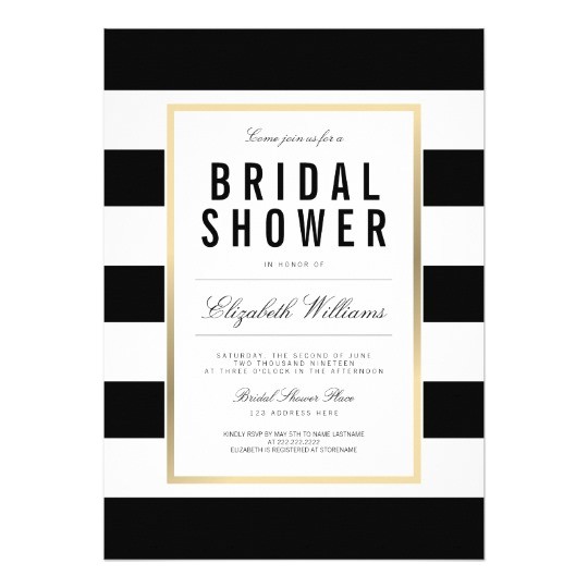 Black White and Gold Bridal Shower Invitations Chic Black White Striped Gold Bridal Shower Invite
