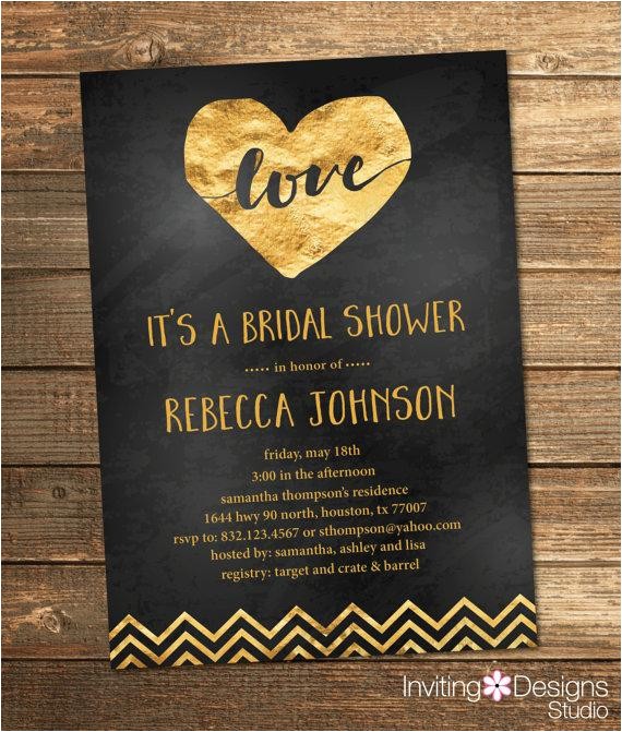 Black White and Gold Bridal Shower Invitations Gold and Black Bridal Shower Invitation Gold Foil Love