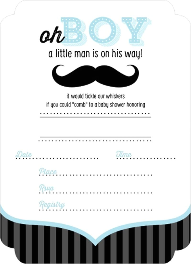 Blank Baby Boy Shower Invites Charming Light Blue and Black Mustache Fill In Blank Baby