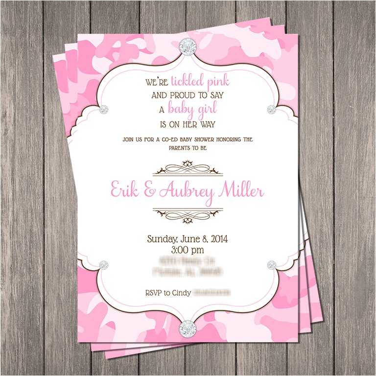 Bling Baby Shower Invitations Pink Camo Bling Baby Shower Invitation Printable 5 X