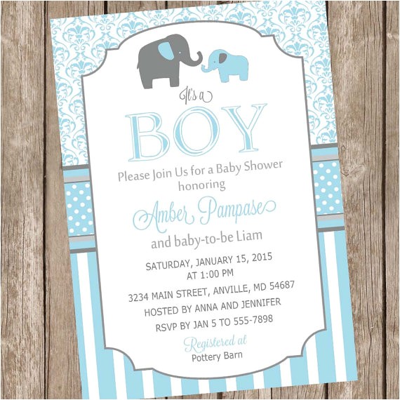 Blue and Gray Elephant Baby Shower Invitations Blue and Gray Baby Shower Invitation Elephant Baby Shower