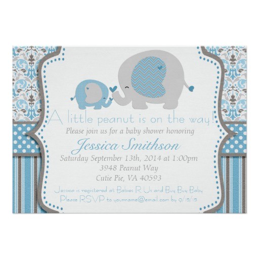 Blue and Gray Elephant Baby Shower Invitations Blue and Gray Elephant Baby Shower Invitation