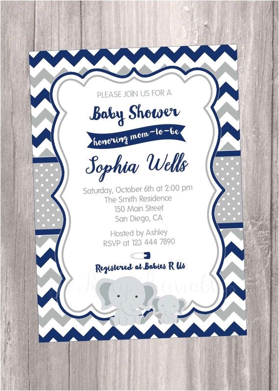 Blue and Gray Elephant Baby Shower Invitations Elephants Baby Shower Invitation Navy Blue and Grey Navy