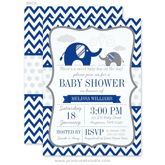 Blue and Gray Elephant Baby Shower Invitations Navy Blue Gray Elephant Baby Shower Invitations Print