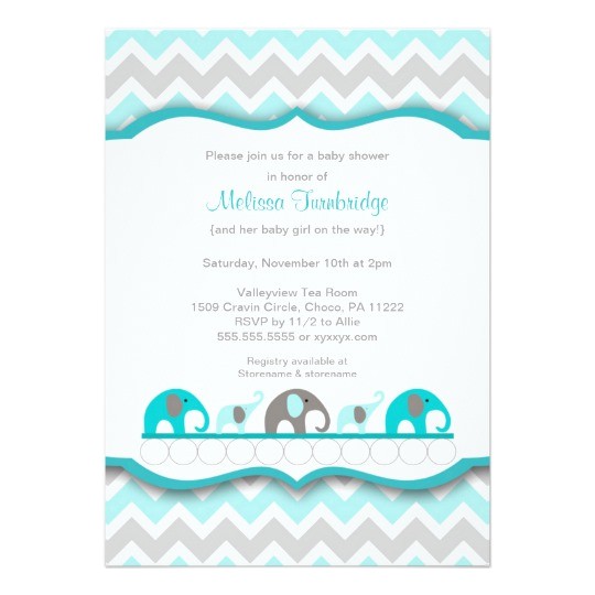 Blue and Gray Elephant Baby Shower Invitations Turquoise Blue & Gray Elephant Baby Shower Invites