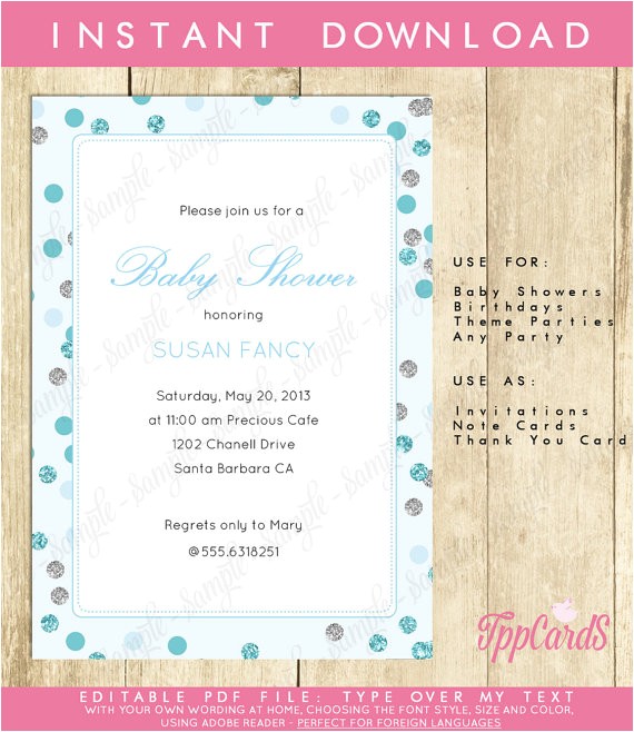 Blue and Silver Baby Shower Invitations Blue and Silver Baby Shower Invitation Printable by Tppcards