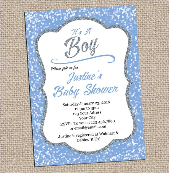 Blue and Silver Baby Shower Invitations Blue and Silver Baby Shower Invitation Printable Invitation