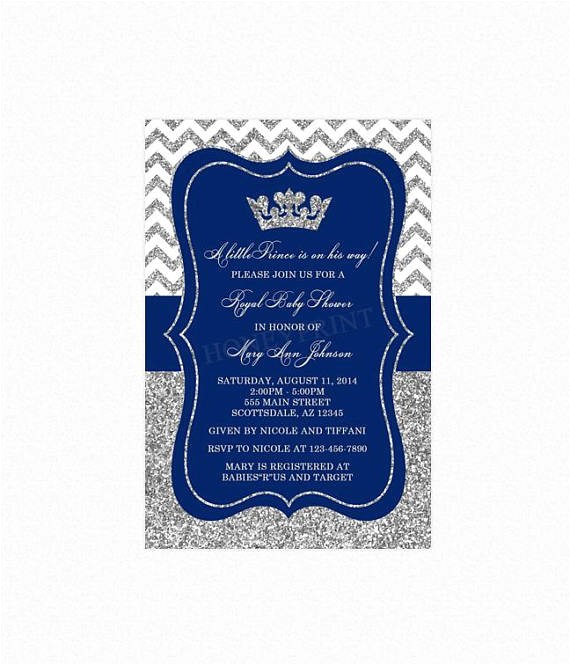 Blue and Silver Baby Shower Invitations Prince Baby Shower Invitation Royal Blue Silver Baby