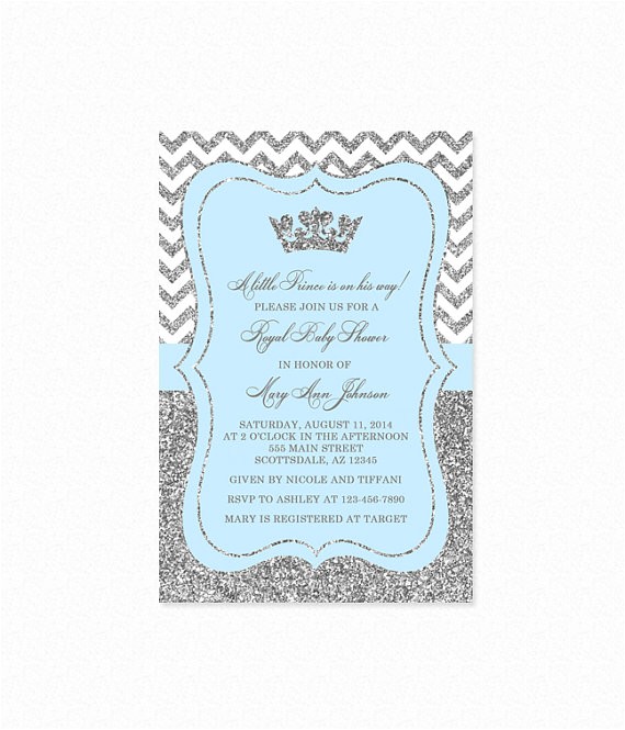 Blue and Silver Baby Shower Invitations Prince Baby Shower Invitation Sky Blue and Silver Baby