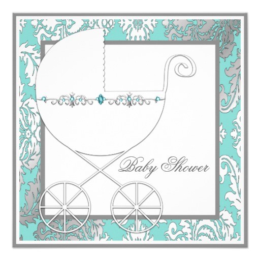 Blue and Silver Baby Shower Invitations Teal Blue Silver Carriage Baby Shower Invitations