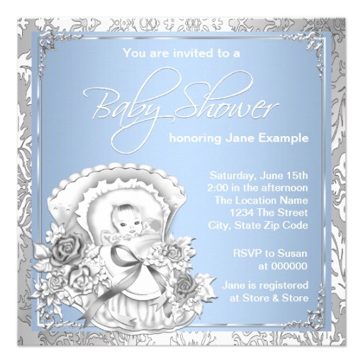 Blue and Silver Baby Shower Invitations Vintage Silver and Blue Baby Boy Shower 5 25×5 25 Square