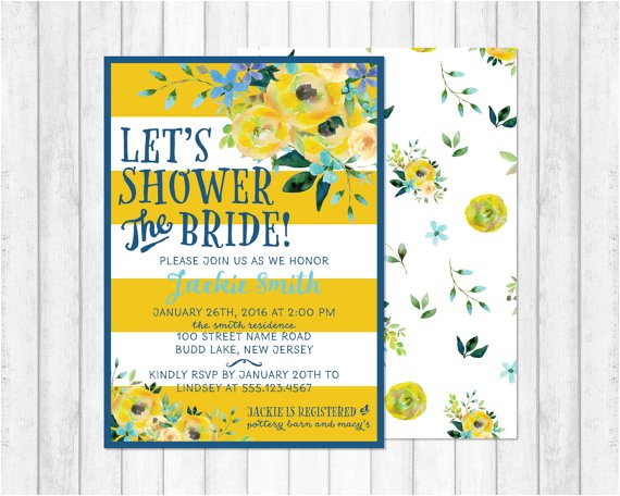 Blue and Yellow Bridal Shower Invitations Bridal Shower Invitation Blue and Yellow Floral Shower