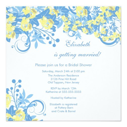 Blue and Yellow Bridal Shower Invitations Spring Floral Bridal Shower Invitation Yellow Blue