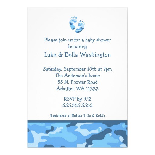 Blue Camo Baby Shower Invitations Camo Blue Baby Feet Shower Invitation 5" X 7" Invitation