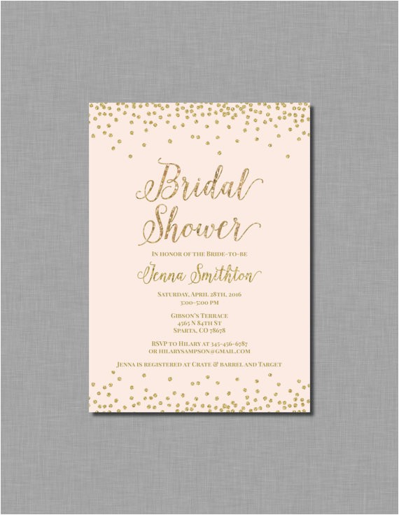 Blush Pink and Gold Bridal Shower Invitations Blush Gold Bridal Shower Invitation Pink Glitter Mia Br85