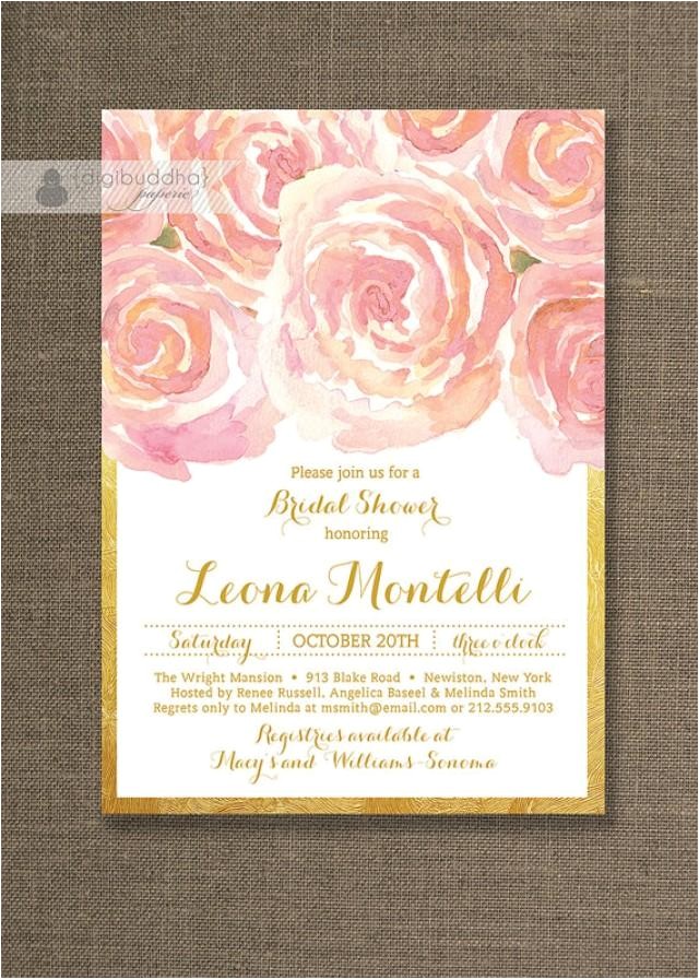Blush Pink and Gold Bridal Shower Invitations Blush Pink Gold Bridal Shower Invitation Roses Shabby Chic