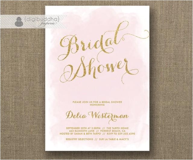 Blush Pink and Gold Bridal Shower Invitations Blush Pink Gold Glitter Bridal Shower Invitation