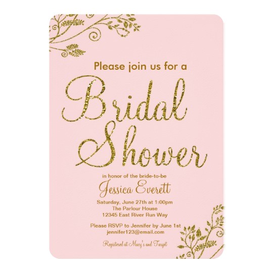 Blush Pink and Gold Bridal Shower Invitations Blush Pink Gold Glitter Bridal Shower Invitation Zazzle Com