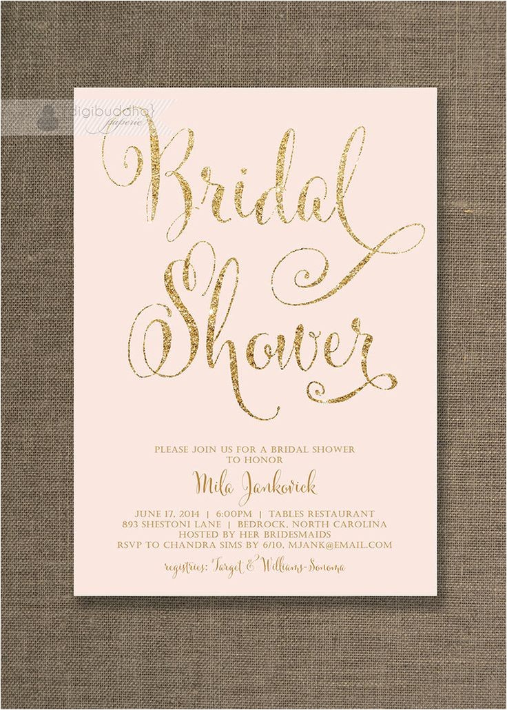 Blush Pink and Gold Bridal Shower Invitations Bridal Shower Invitations Bridal Shower Invitations Blush