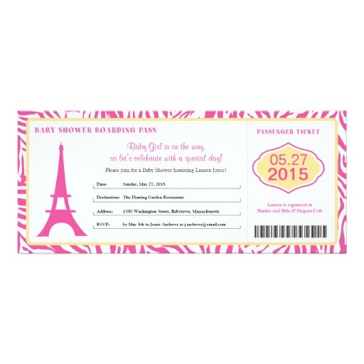 Boarding Pass Baby Shower Invitations Baby Shower Paris Boarding Pass 4" X 9 25" Invitation Card