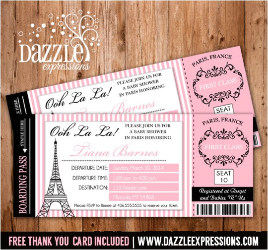 Boarding Pass Baby Shower Invitations Paris Boarding Pass Baby Shower Invitation Ticket