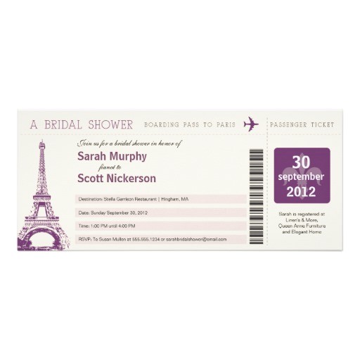 Boarding Pass Bridal Shower Invitations Bridal Shower Boarding Pass to Paris France 4" X 9 25
