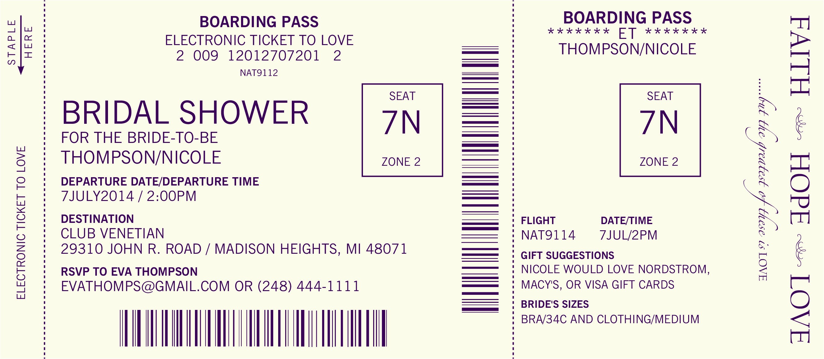 Boarding Pass Bridal Shower Invitations Lepenn Designs