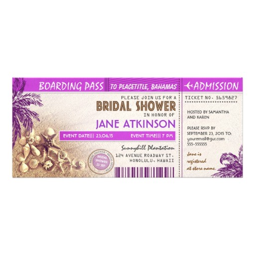 Boarding Pass Bridal Shower Invitations Purple Boarding Pass Tickets for Bridal Shower Invites
