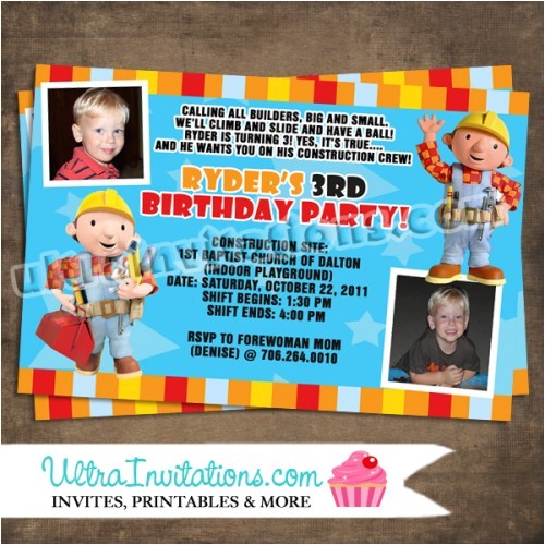 Bob the Builder Birthday Party Invitations Bob the Builder Invitations 2
