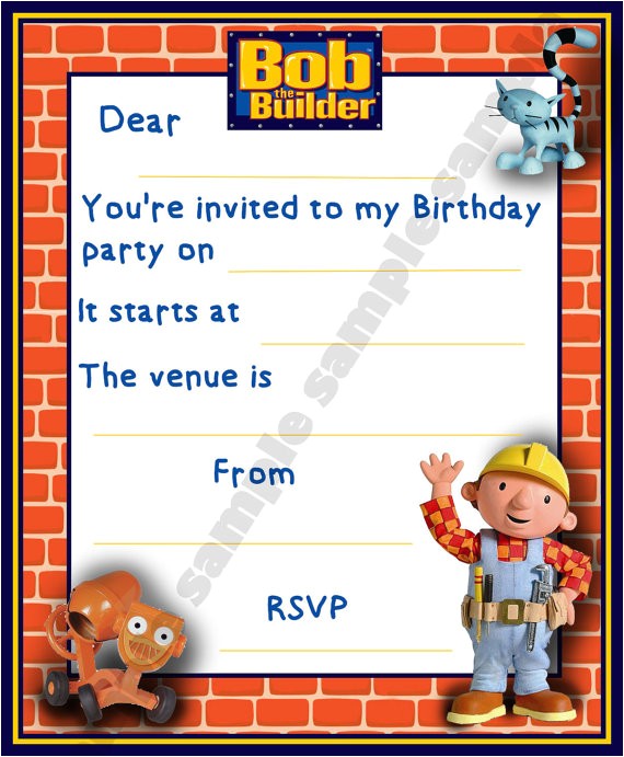 Bob the Builder Party Invitations Bob the Builder Birthday Party Invitation Invites by Shazian