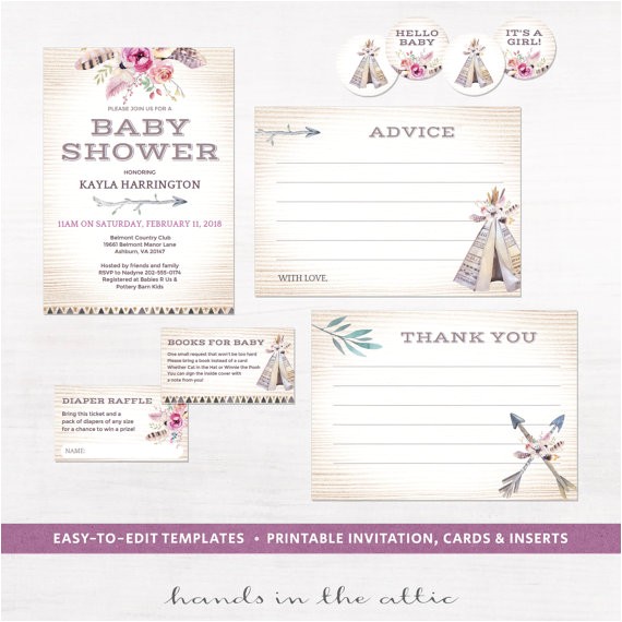 Boho Chic Birthday Invitation Template Bohemian Baby Shower Stationery Printables Boho Tribal