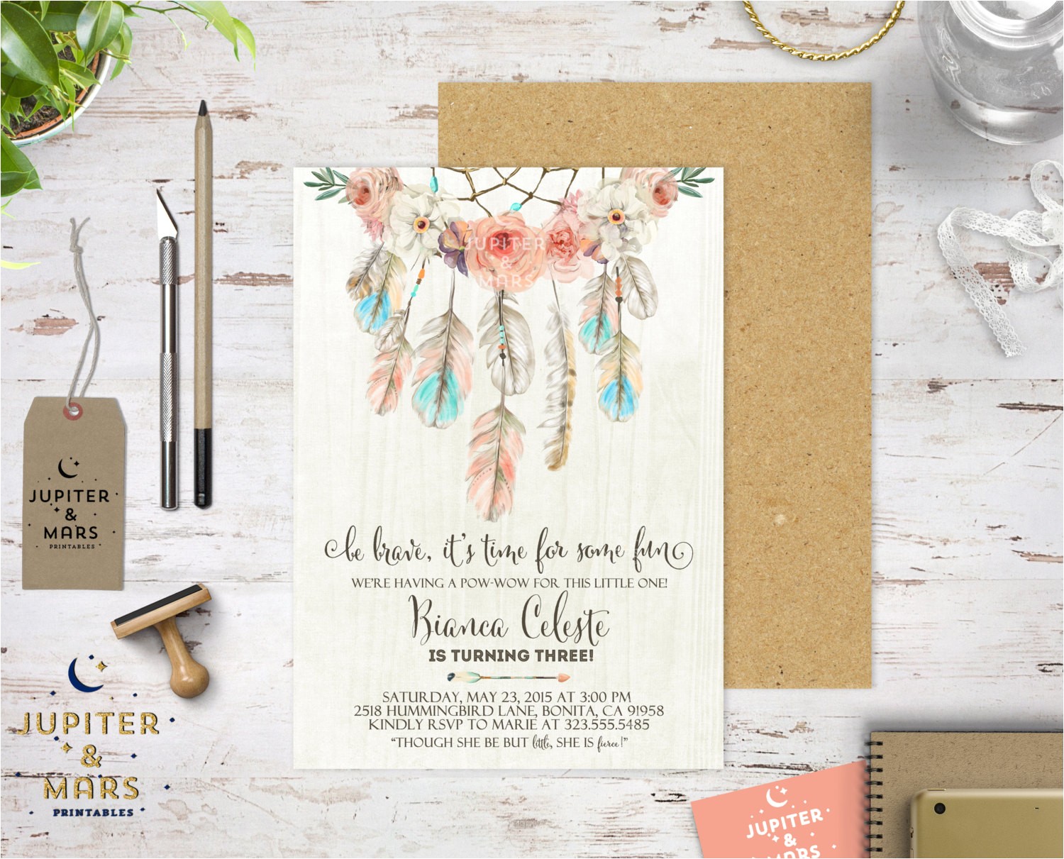 Boho Chic Birthday Invitation Template Boho Chic Dream Catcher Be Brave Little E Birthday Party