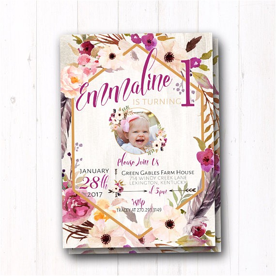 Boho Chic Birthday Invitations Boho Chic Birthday Invitation Bohemian Baby Girl Boho Wild