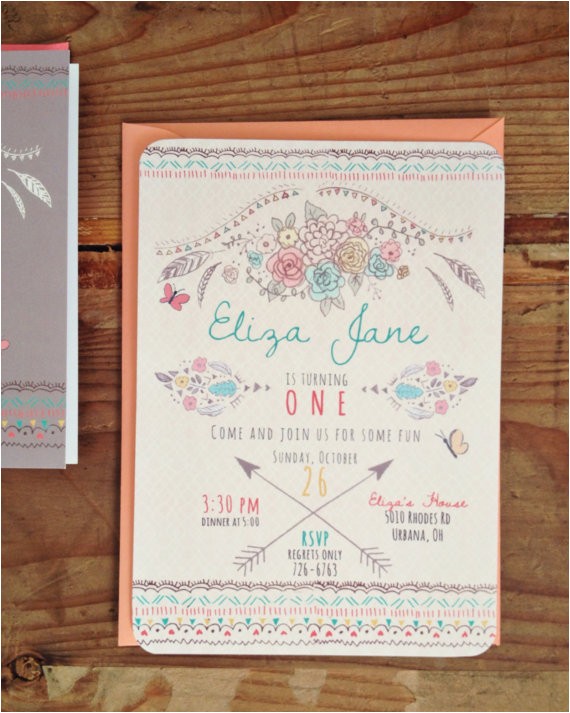 Boho Chic Birthday Invitations Boho Chic Birthday Invitation Bohemian Pastel Free
