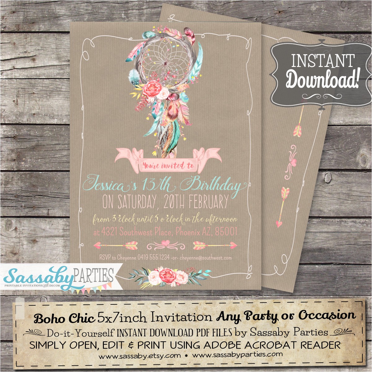 Boho Chic Birthday Invitations Boho Chic Party Invitation