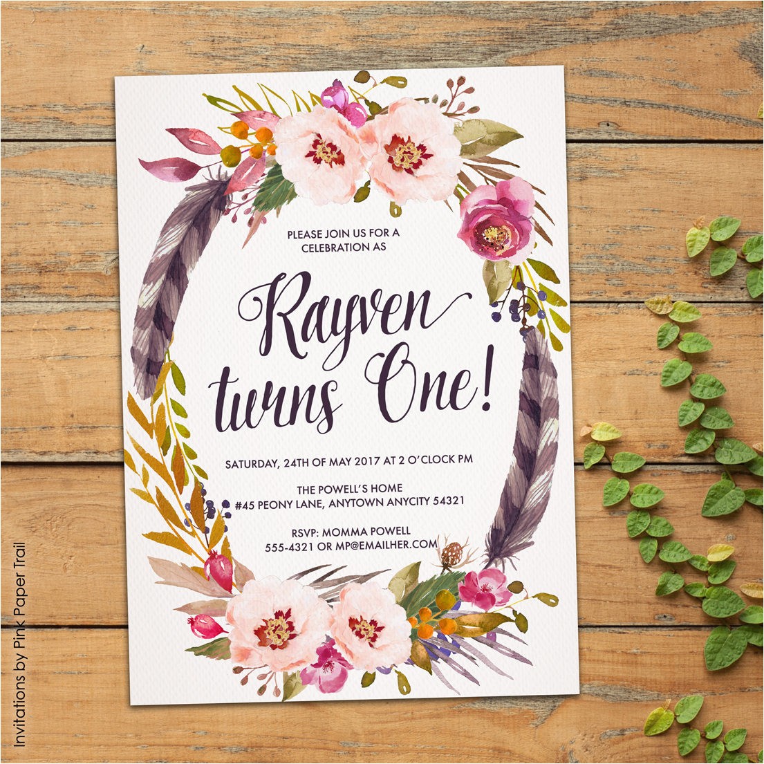 Boho Chic Birthday Invitations Boho First Birthday Party Invitation Rustic Bohemian Spring