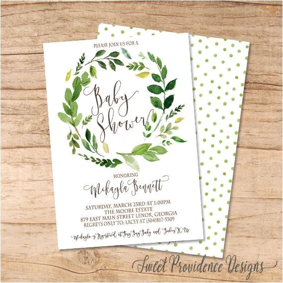 Botanical Baby Shower Invitations Baby Shower Invitation Watercolor Greenery Baby Shower