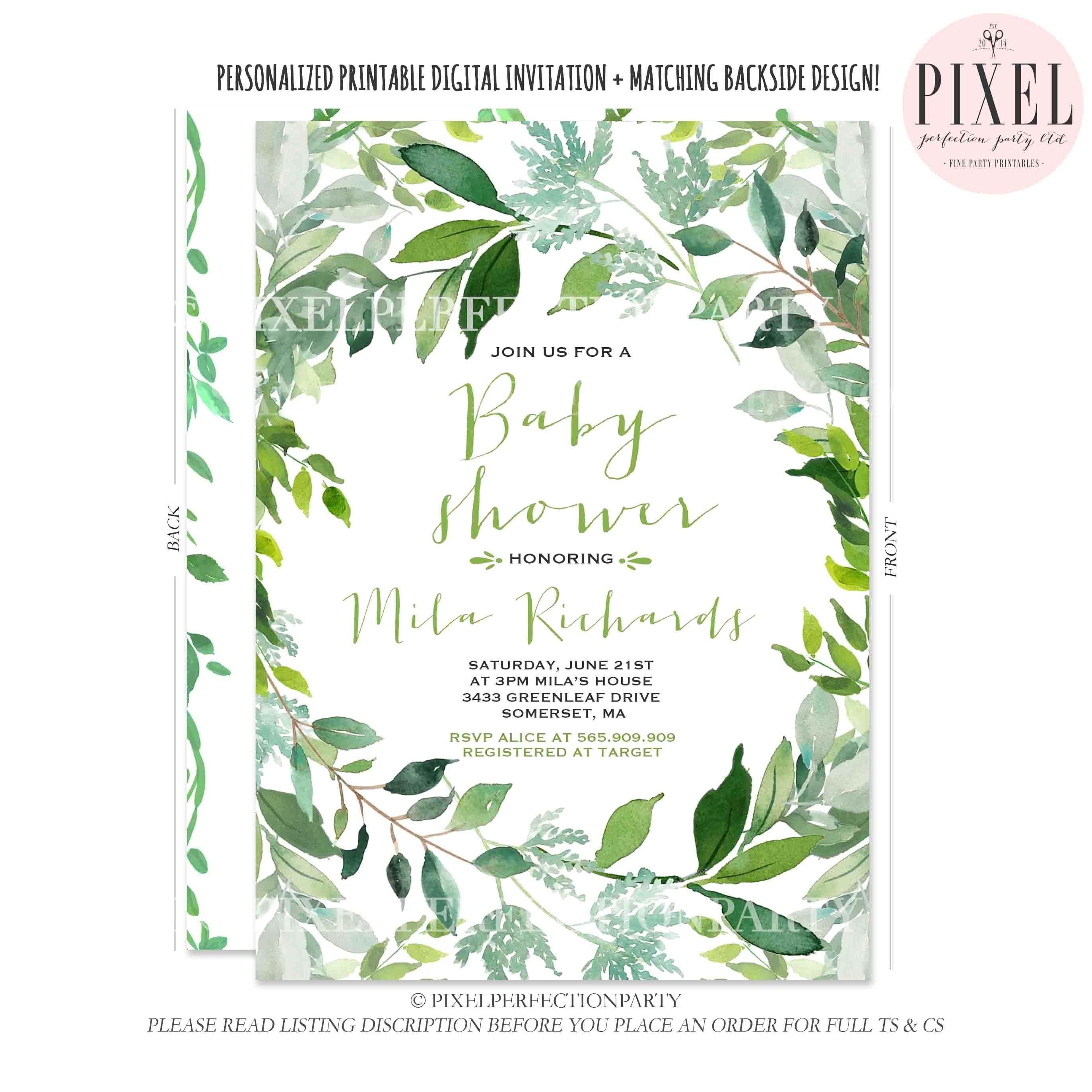 Botanical Baby Shower Invitations Botanical Baby Shower Invitation Green Leaf Baby Shower