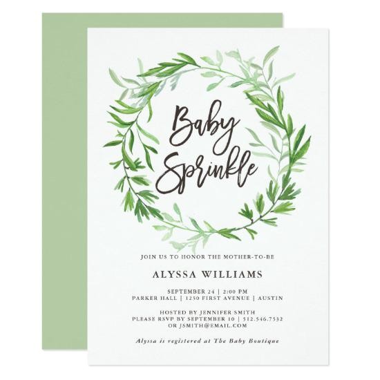 Botanical Baby Shower Invitations Green Botanical Leaves Wreath Baby Sprinkle Invitations