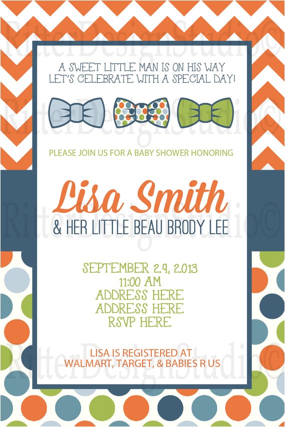 Bow Tie Baby Shower Invites Little Man Bow Tie Baby Shower Invitation by