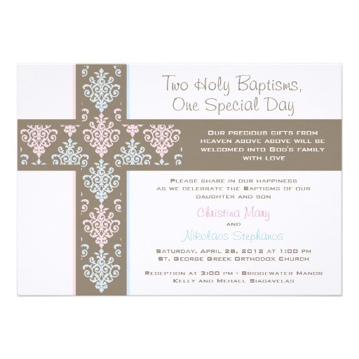 Boy and Girl Baptism Invitations Boy and Girl Twin Christening Invitation