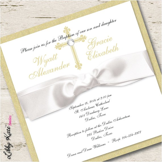 Boy and Girl Baptism Invitations Twin Baptism Invitation Christening Boy and Girl Gold