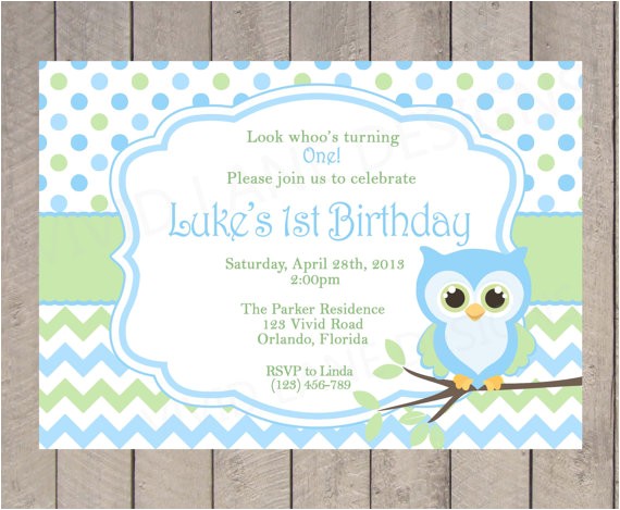 Boy Owl First Birthday Invitations Items Similar to Boy Owl Birthday Invitation First