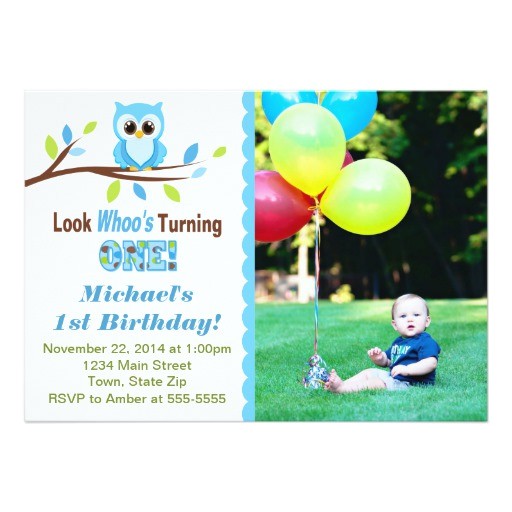 Boy Owl First Birthday Invitations Owl Boy 1st Birthday Invitation 5×7 Photo Card Zazzle