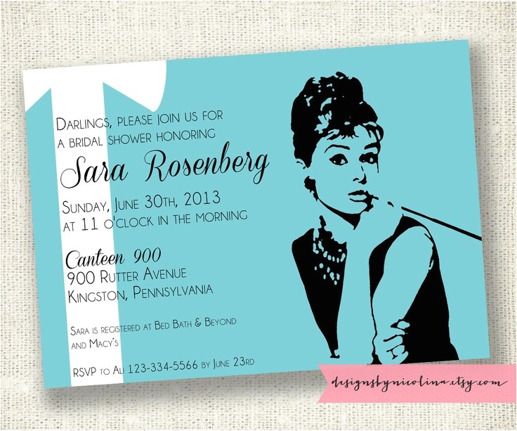 Breakfast at Tiffany S Bridal Shower Invitations Template Audrey Hepburn Breakfast at Tiffanys Printable Invitations