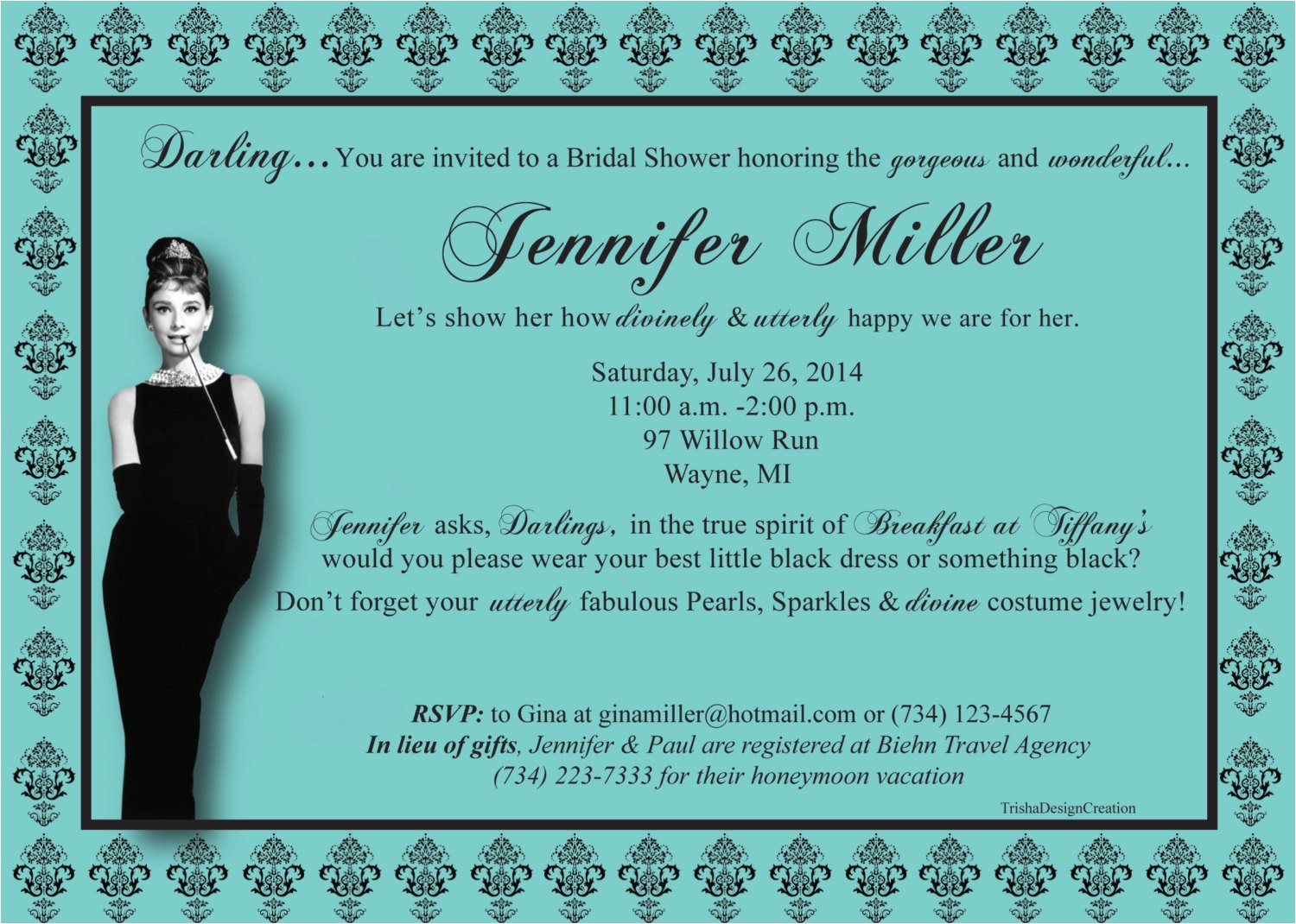 Breakfast at Tiffany S Bridal Shower Invitations Template Breakfast at Tiffany S theme Bridal Shower