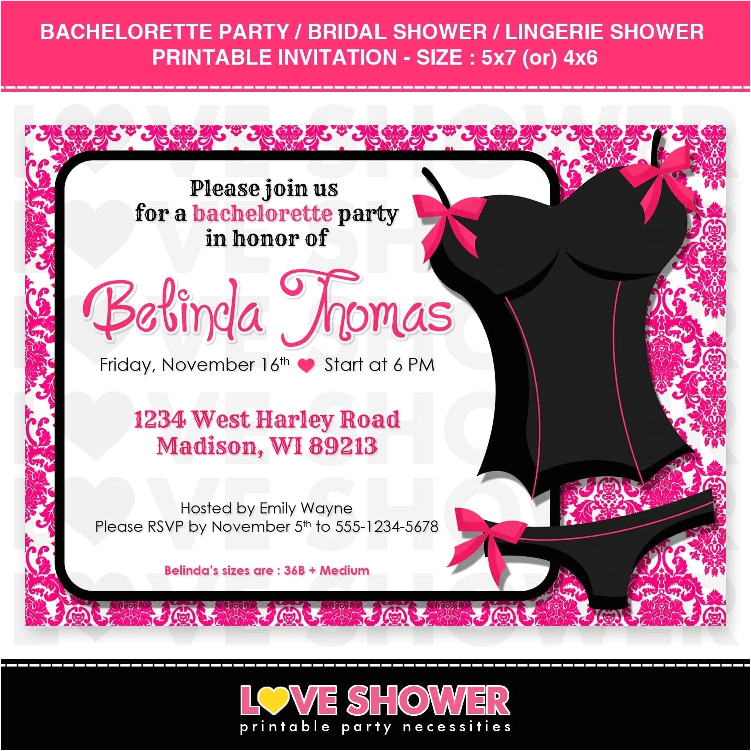 Bridal Shower and Bachelorette Party Invitations Lingerie Bridal Shower Invitations Template Resume Builder